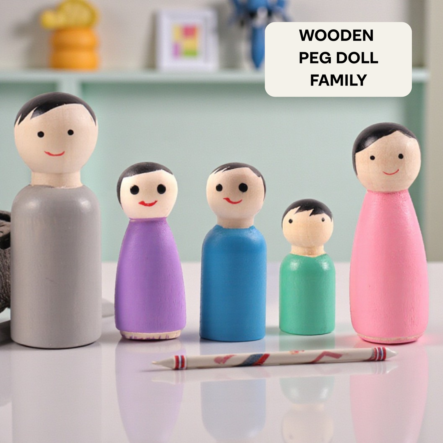 Wooden Peg Dolls Family of 5