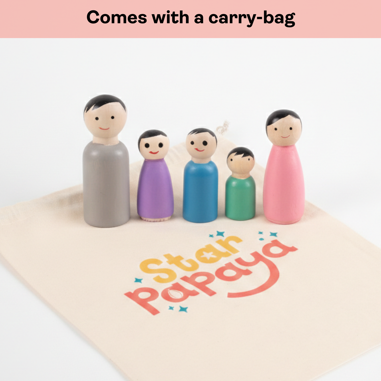 Wooden Peg Dolls Family of 5