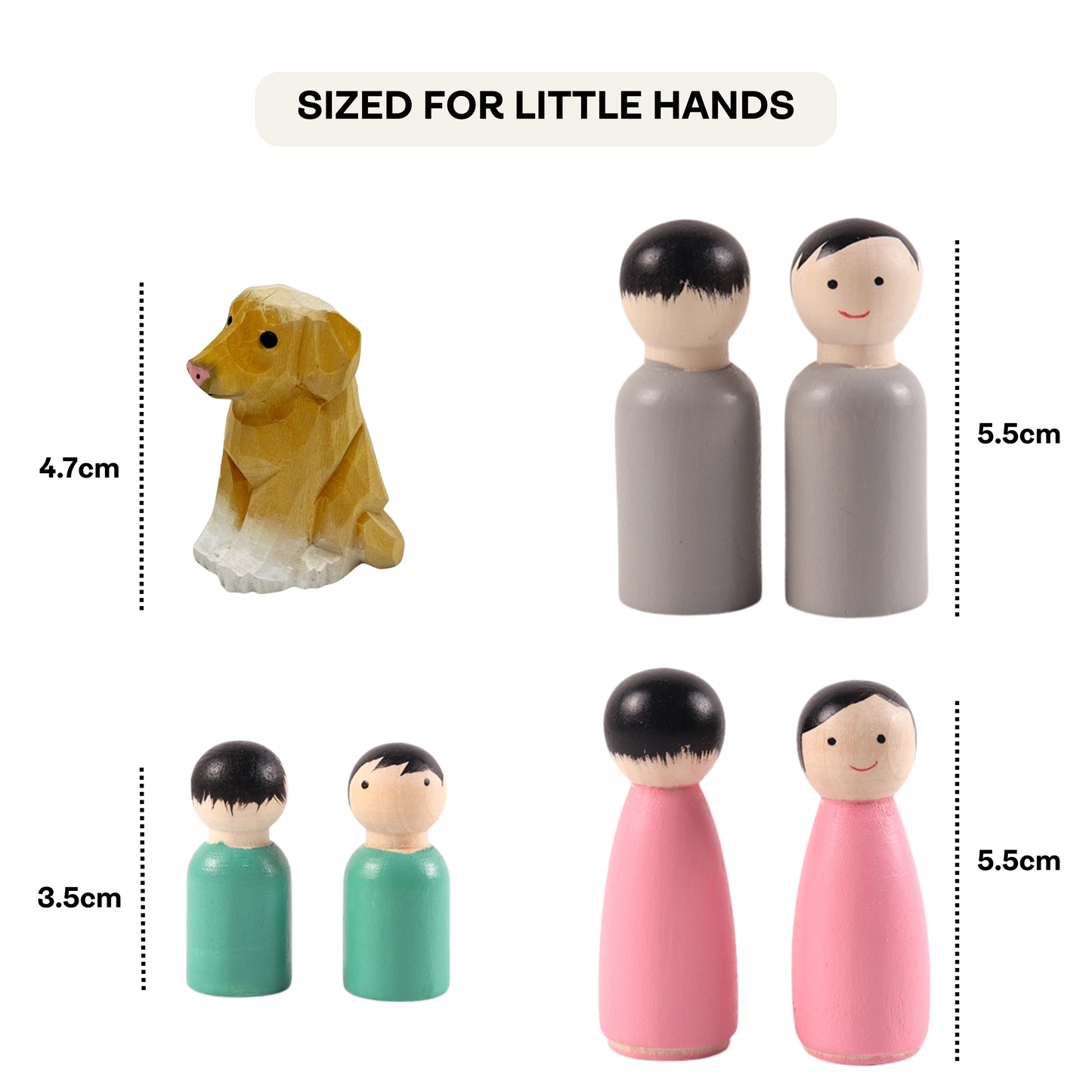 Wooden Peg Dolls Family with Dog